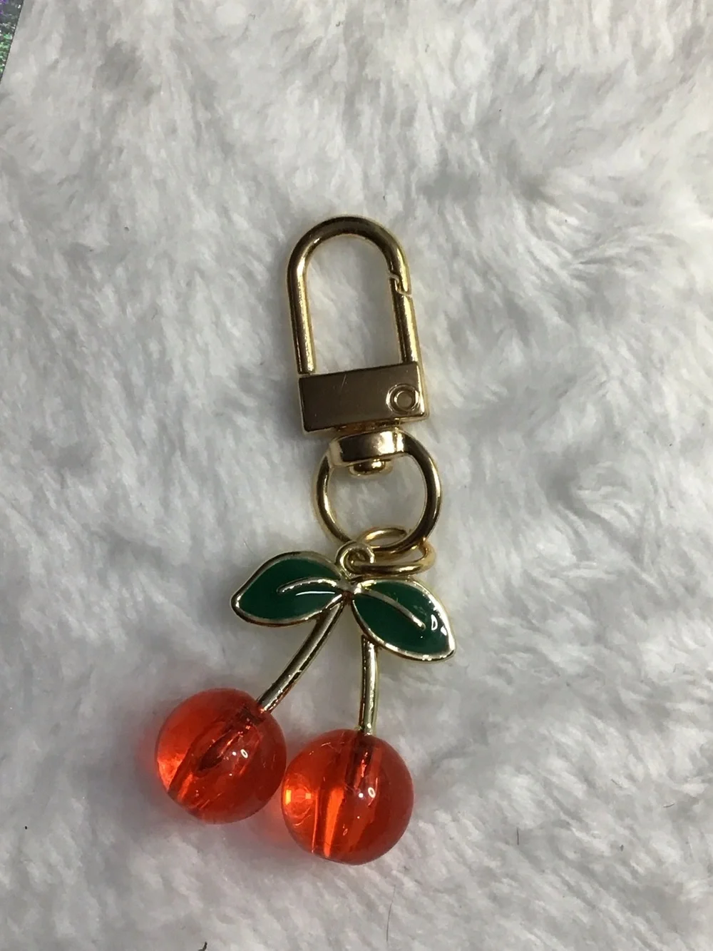 Gold Cherry Keyring with Bright Orange Beads